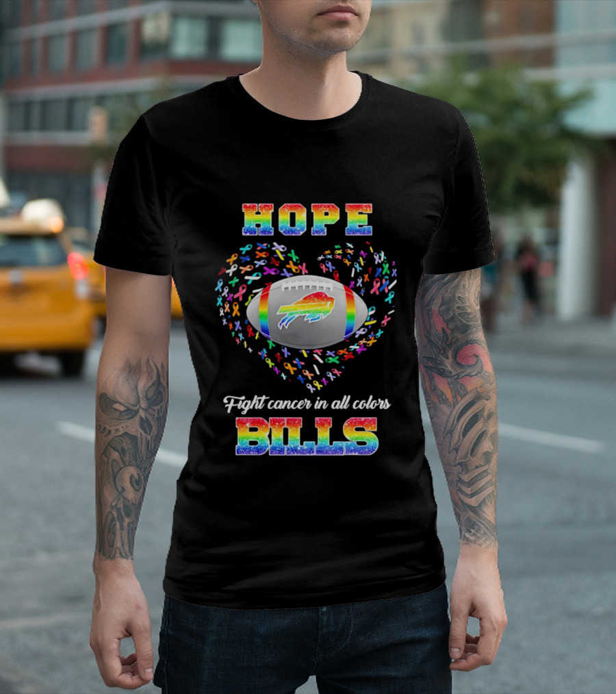 Hope Fight Cancer In All Colors Buffalo Bills Rainbow Football T-Shirt