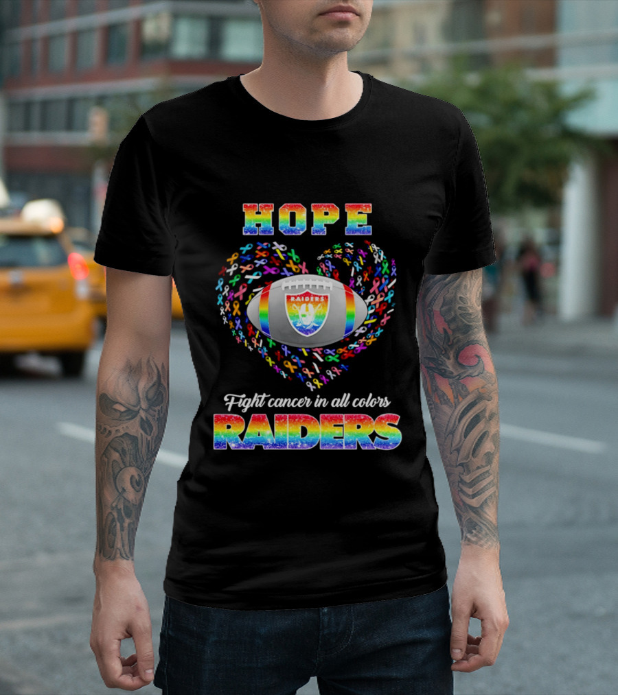 Las Vegas Raiders Hope Fight Cancer In All Colors Rainbow T-Shirt