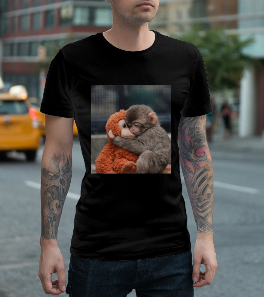 Ichikawa Zoo Punch Monkey Hugging Stuffed Toy Image T-Shirt