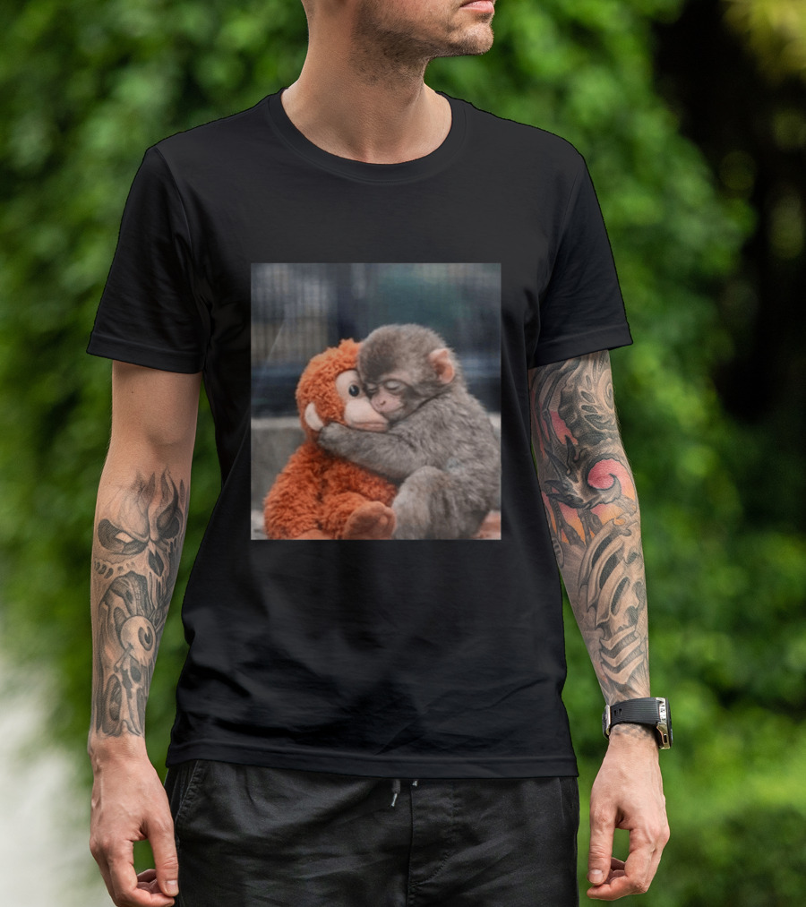 Ichikawa Zoo Punch Monkey Hugging Stuffed Toy Image T-Shirt