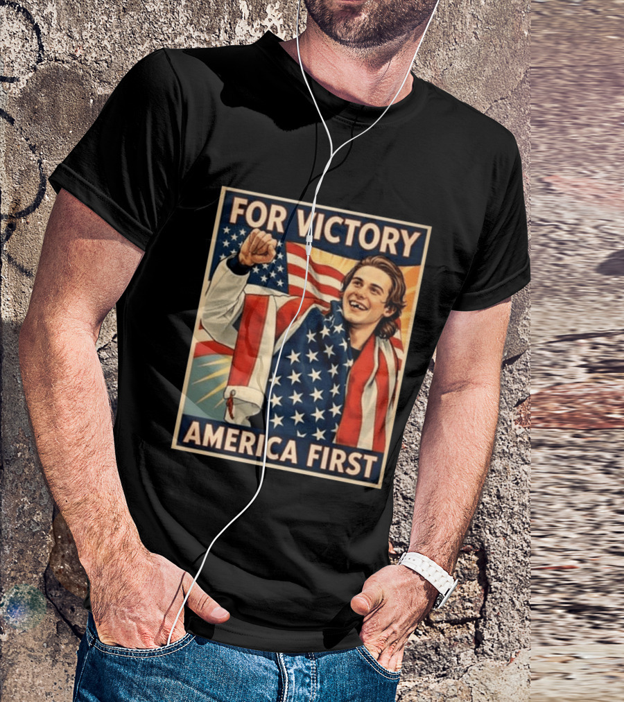 For Victory America First Patriotic Jack Hughes Victory Pose T-Shirt