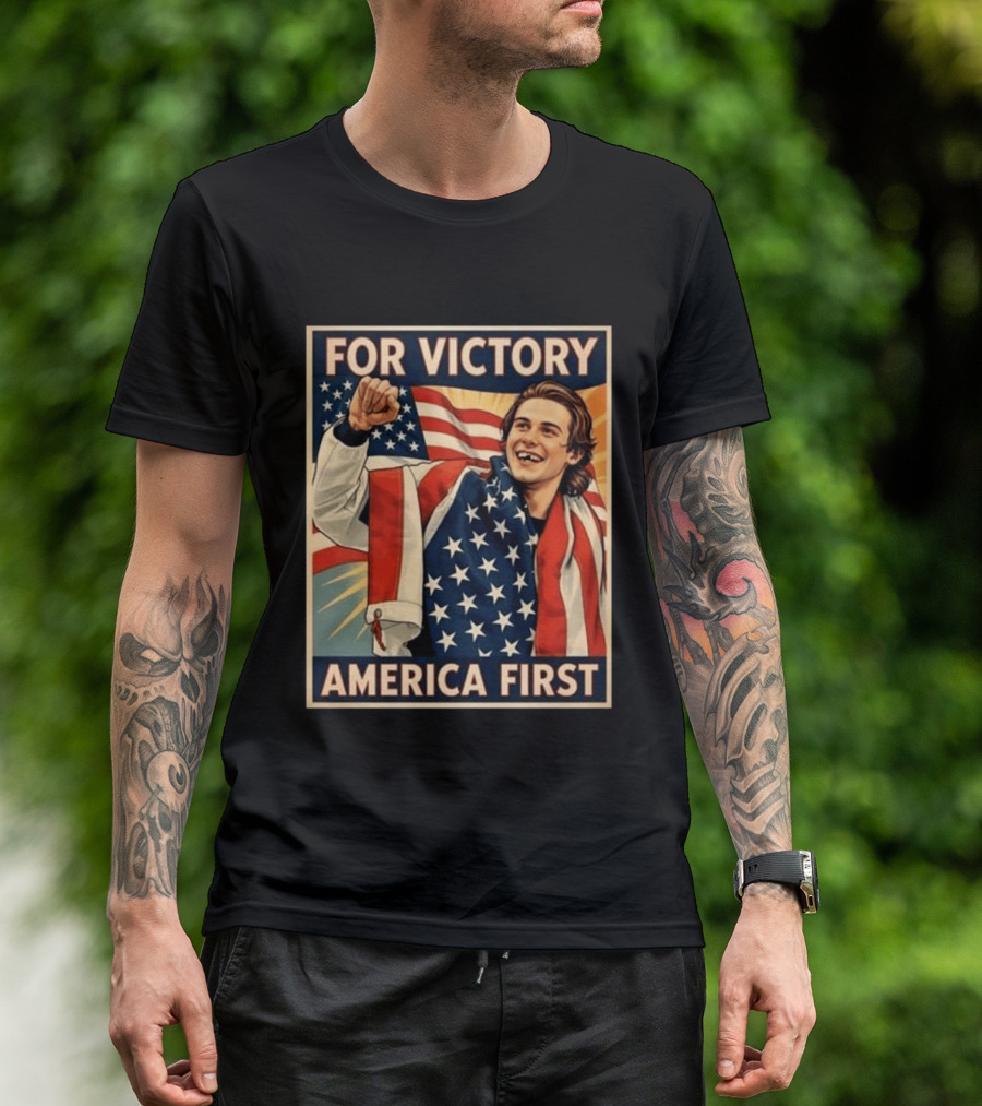 For Victory America First Patriotic Jack Hughes Victory Pose T-Shirt