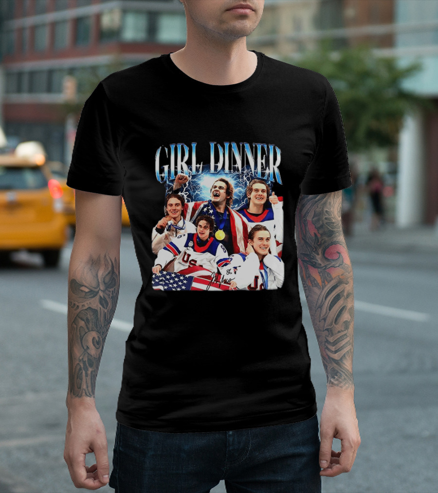 Girl Dinner Jack Hughes USA Hockey Team Celebration T-Shirt