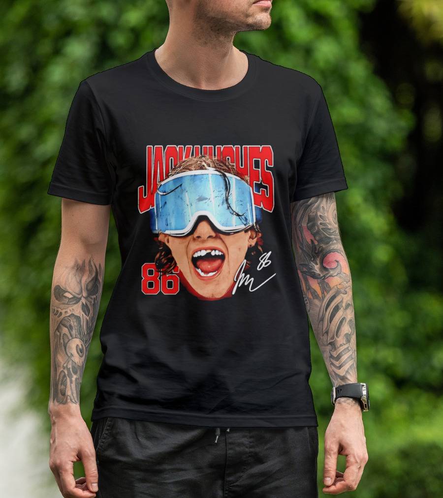 Jack Hughes New Jersey Devils 86 Goggles Signature T-Shirt