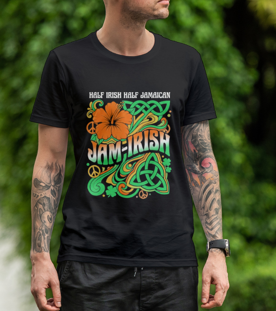 Jam Irish Half Irish Half Jamaican St Patrick's Day Hibiscus Celtic T-Shirt