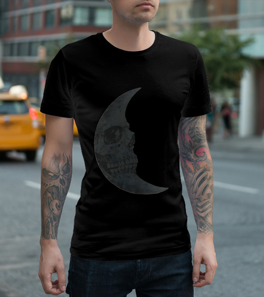 Lunar Crescent Skull Art Crescent Moon Skull T-Shirt