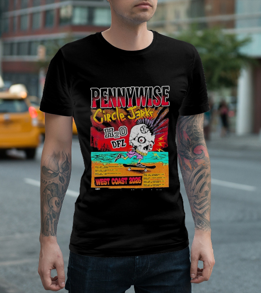 Pennywise Circle Jerks H2O DFL West Coast 2026 Tour San Francisco Sacramento Berkeley San Diego T-Shirt