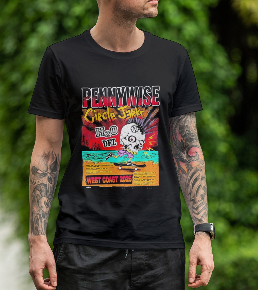 Pennywise Circle Jerks H2O DFL West Coast 2026 Tour San Francisco Sacramento Berkeley San Diego T-Shirt