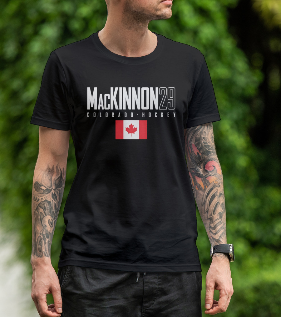 MacKinnon 29 Colorado Hockey With Canada Flag T-Shirt