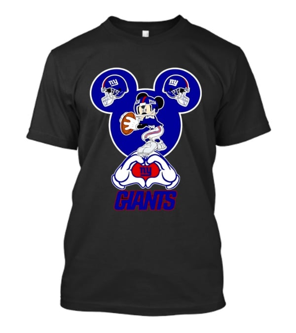 New York Giants Mickey Mouse Heart Hands NFL Team Fan Gear T-Shirt