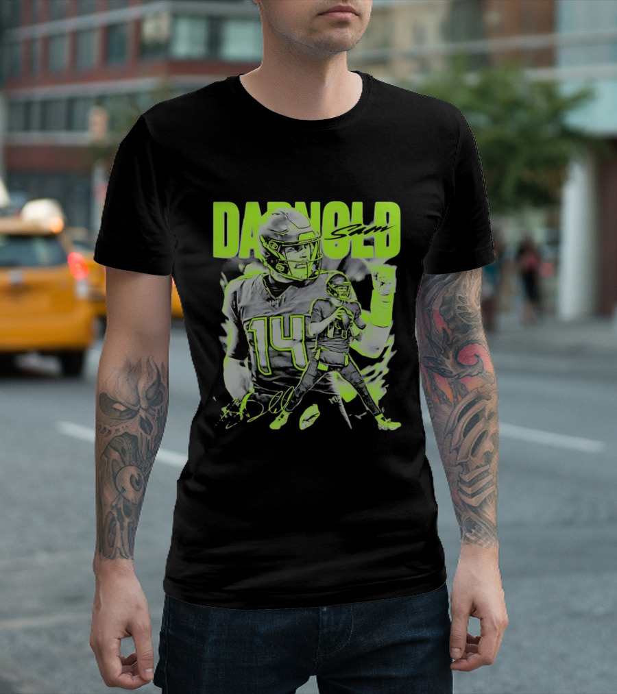 Sam Darnold Seattle Number 14 Neon Sports T-Shirt