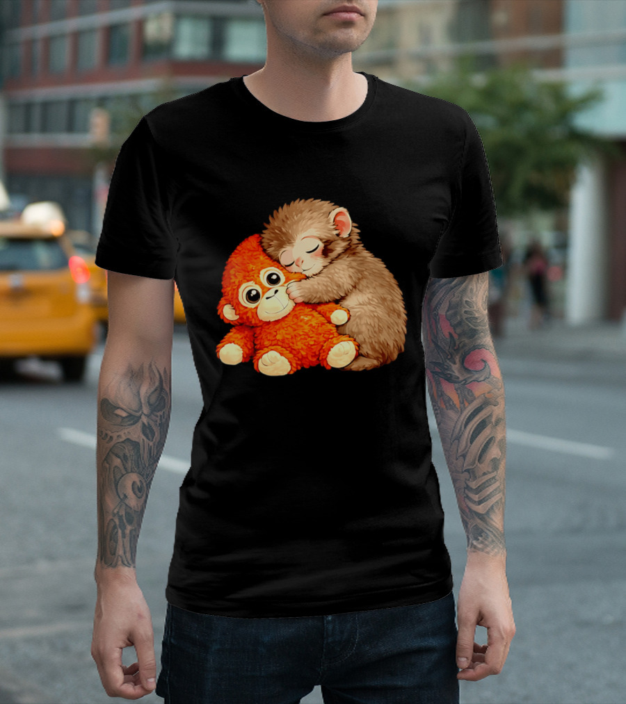 Punch The Monkey Brown Cub And Orange Plushy Cuddle T-Shirt