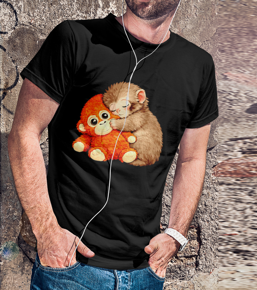 Punch The Monkey Brown Cub And Orange Plushy Cuddle T-Shirt