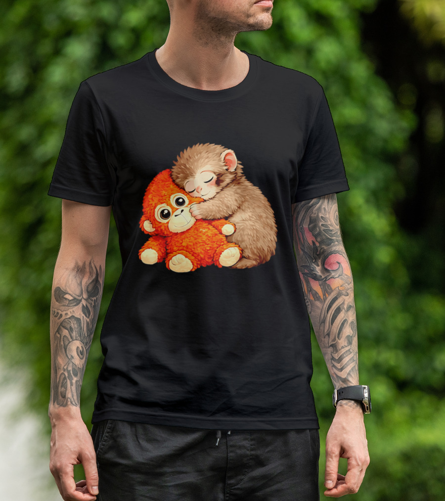 Punch The Monkey Brown Cub And Orange Plushy Cuddle T-Shirt