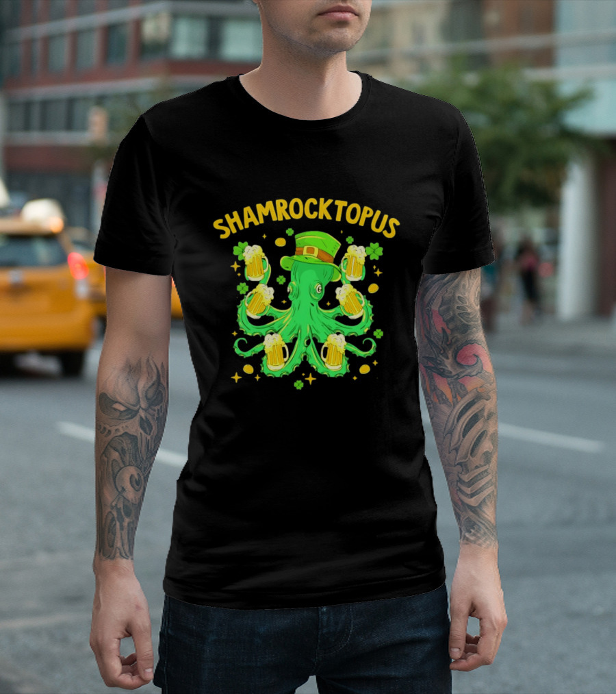 Shamrocktopus Octopus St Patrick's Day Beer Hat Shamrocks T-Shirt