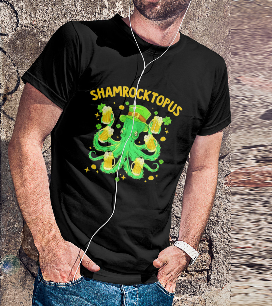 Shamrocktopus Octopus St Patrick's Day Beer Hat Shamrocks T-Shirt