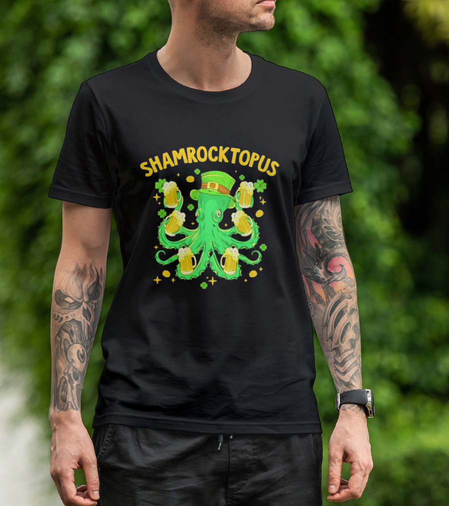 Shamrocktopus Octopus St Patrick's Day Beer Hat Shamrocks T-Shirt