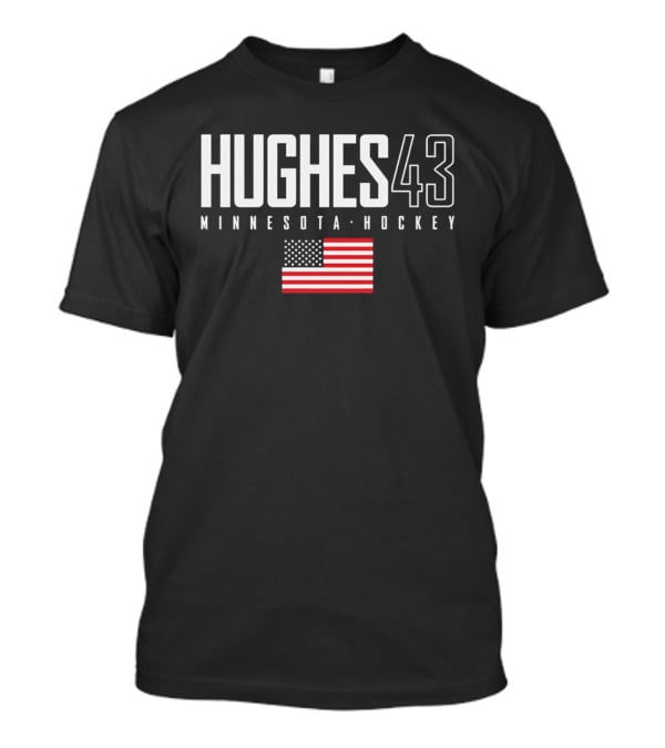 Hughes 43 Minnesota Hockey USA Flag T-Shirt