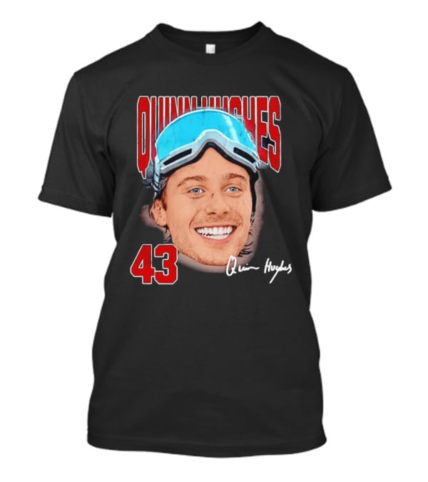 Quinn Hughes Big Head Goggles 43 Signature T-Shirt