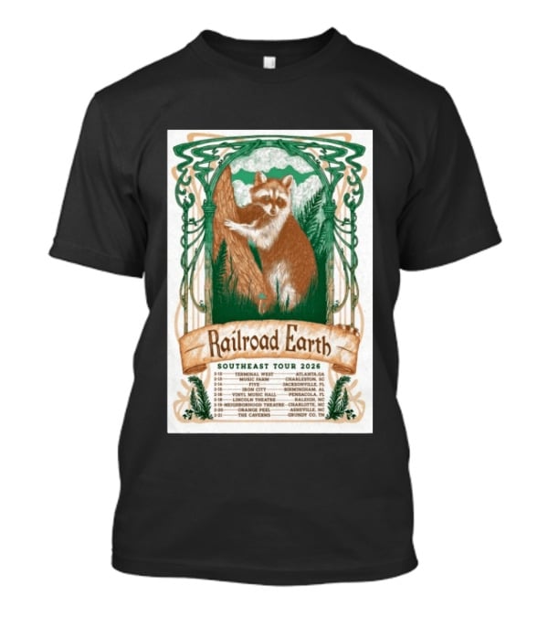 Railroad Earth Southeast Tour 2026 Dates And Locations With Raccoon Artistry T-Shirt