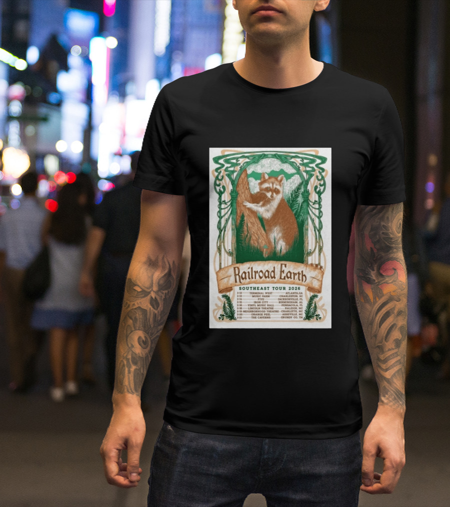 Railroad Earth Southeast Tour 2026 Dates And Locations With Raccoon Artistry T-Shirt