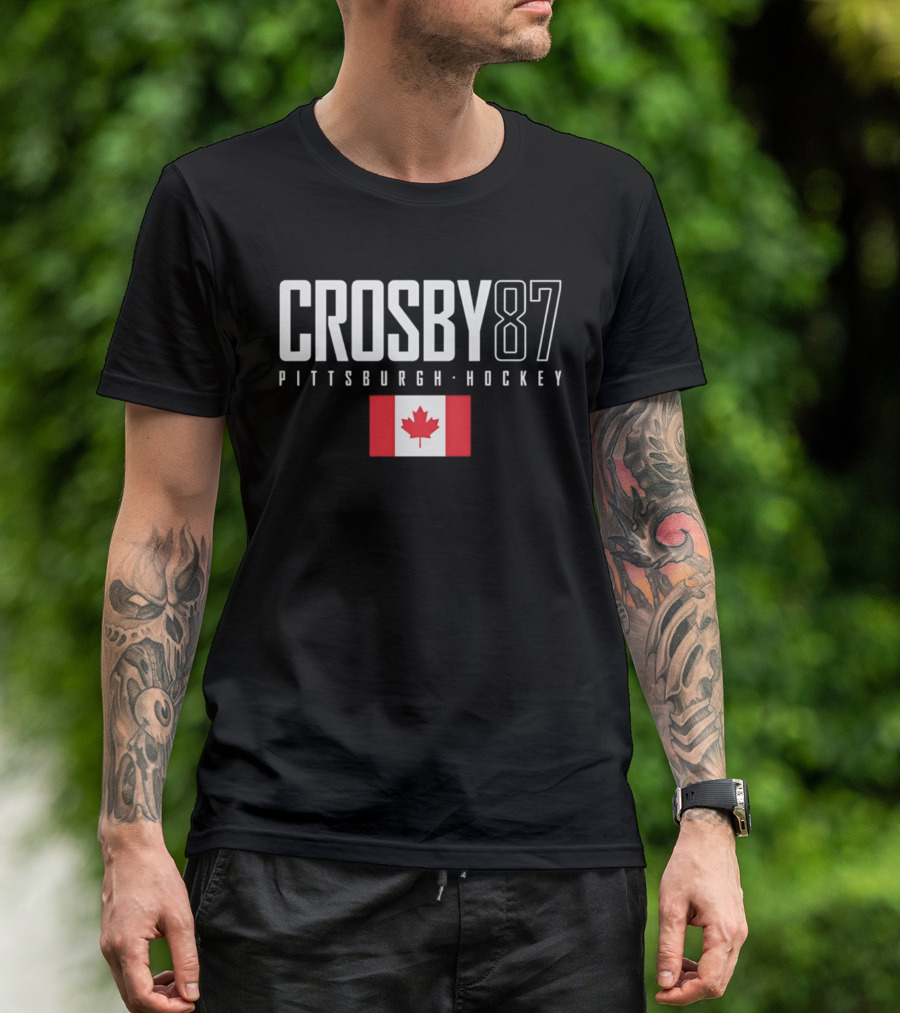 Crosby 87 Pittsburgh Hockey Canada Flag T-Shirt