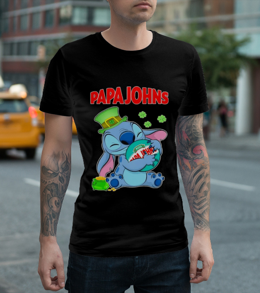 Papa Johns Stitch Pizza St Patricks Day Hug Clover T-Shirt