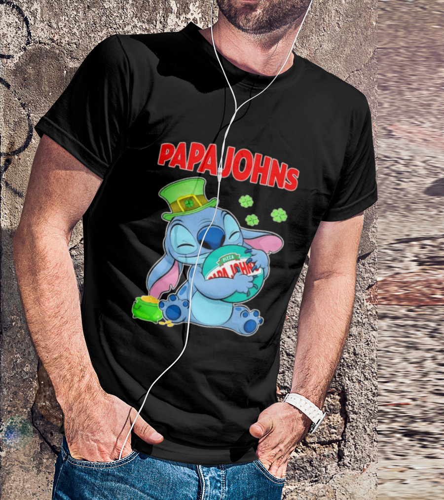 Papa Johns Stitch Pizza St Patricks Day Hug Clover T-Shirt