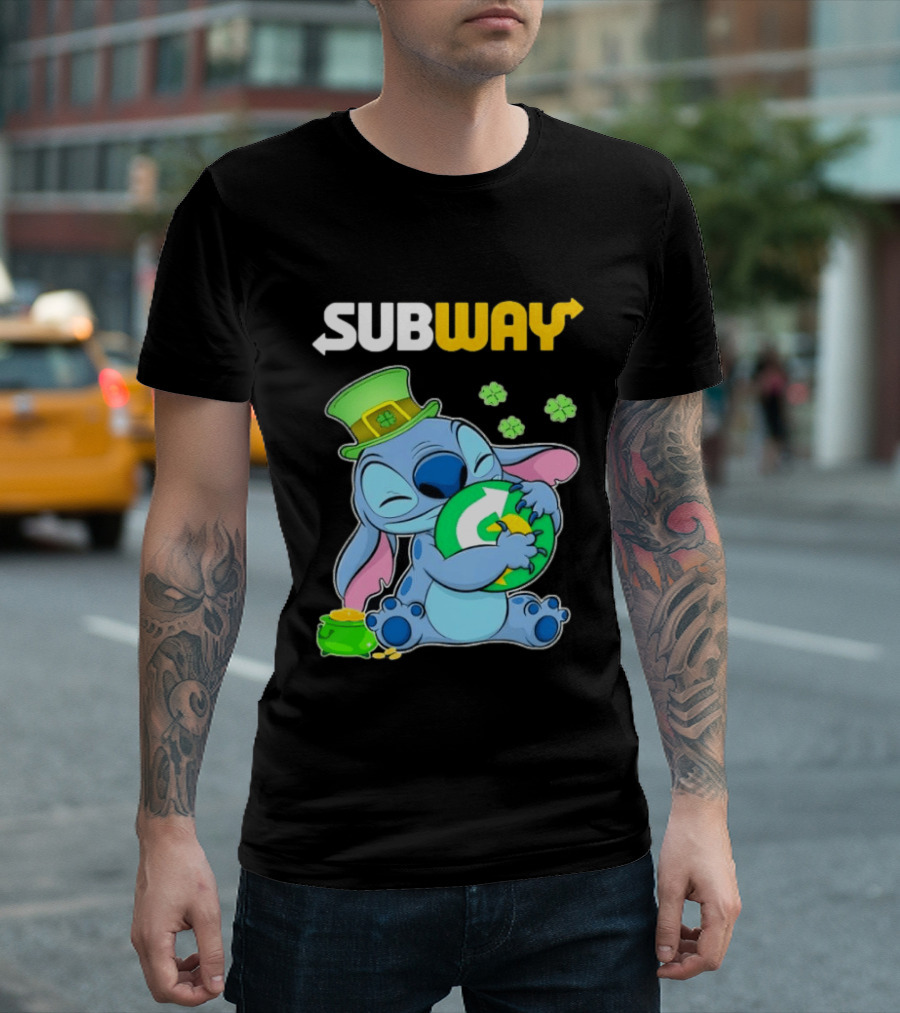 Subway St Patrick's Day Stitch Hugging Clover Coin T-Shirt
