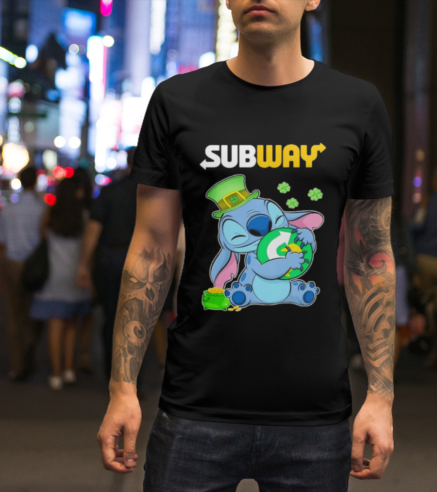 Subway St Patrick's Day Stitch Hugging Clover Coin T-Shirt