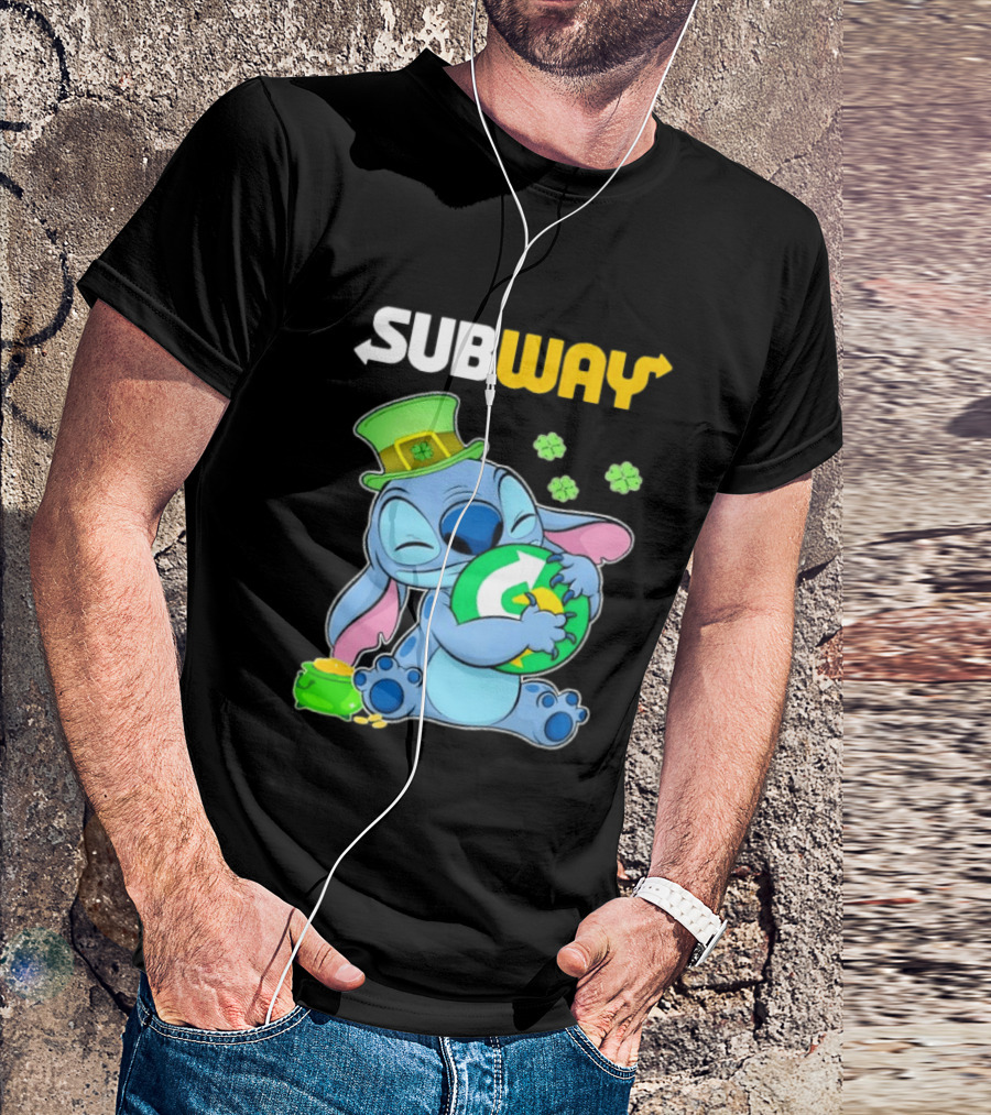 Subway St Patrick's Day Stitch Hugging Clover Coin T-Shirt
