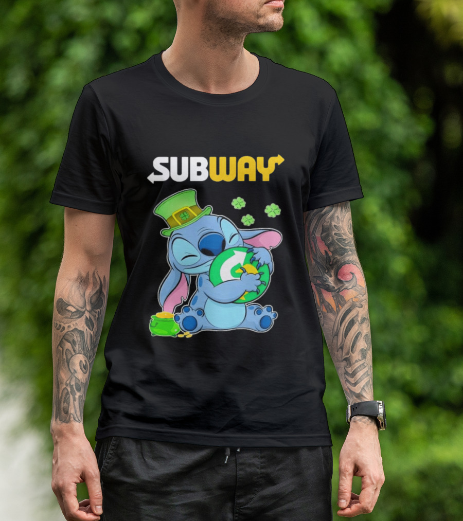 Subway St Patrick's Day Stitch Hugging Clover Coin T-Shirt