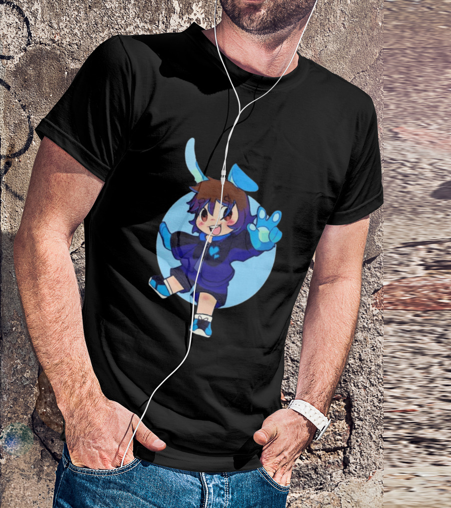 The8BitDrummer Bunny Blue Heart Cartoon Character With Bunny Ears And Sneakers T-Shirt
