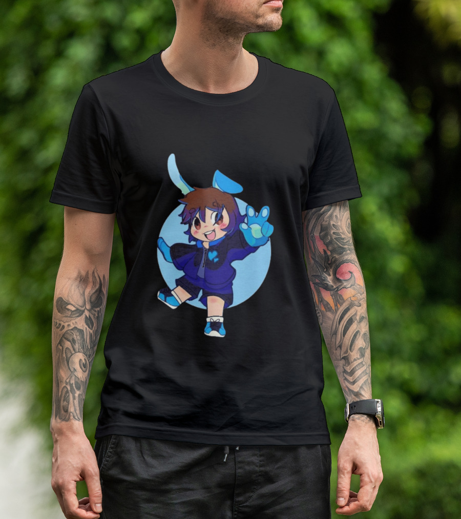 The8BitDrummer Bunny Blue Heart Cartoon Character With Bunny Ears And Sneakers T-Shirt