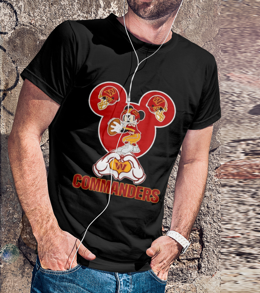 Washington Commanders Mickey Mouse Football Love Heart Hands T-Shirt