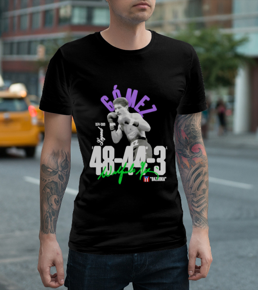 Wilfredo Gómez Bazooka Legend 48 44 3 Record 1973 1990 Puerto Rico Flag T-Shirt