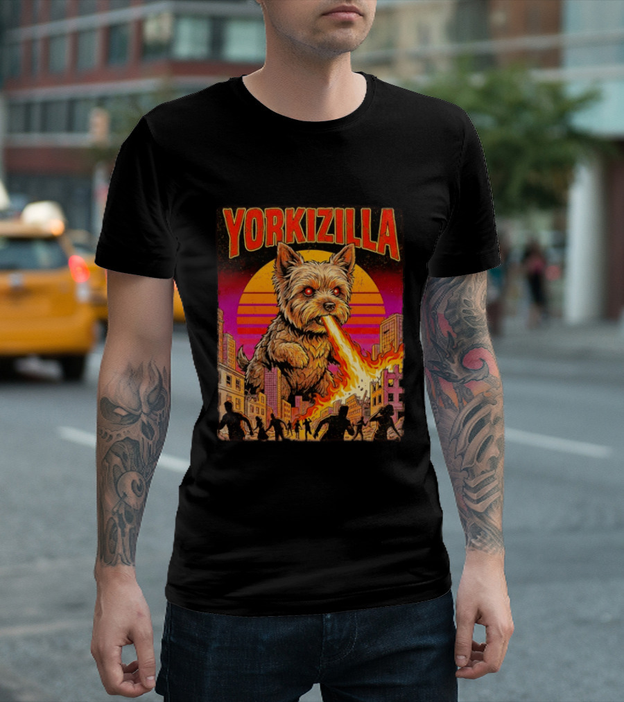 Yorkizilla Giant Yorkshire Terrier Monster Movie City Attack Scene T-Shirt