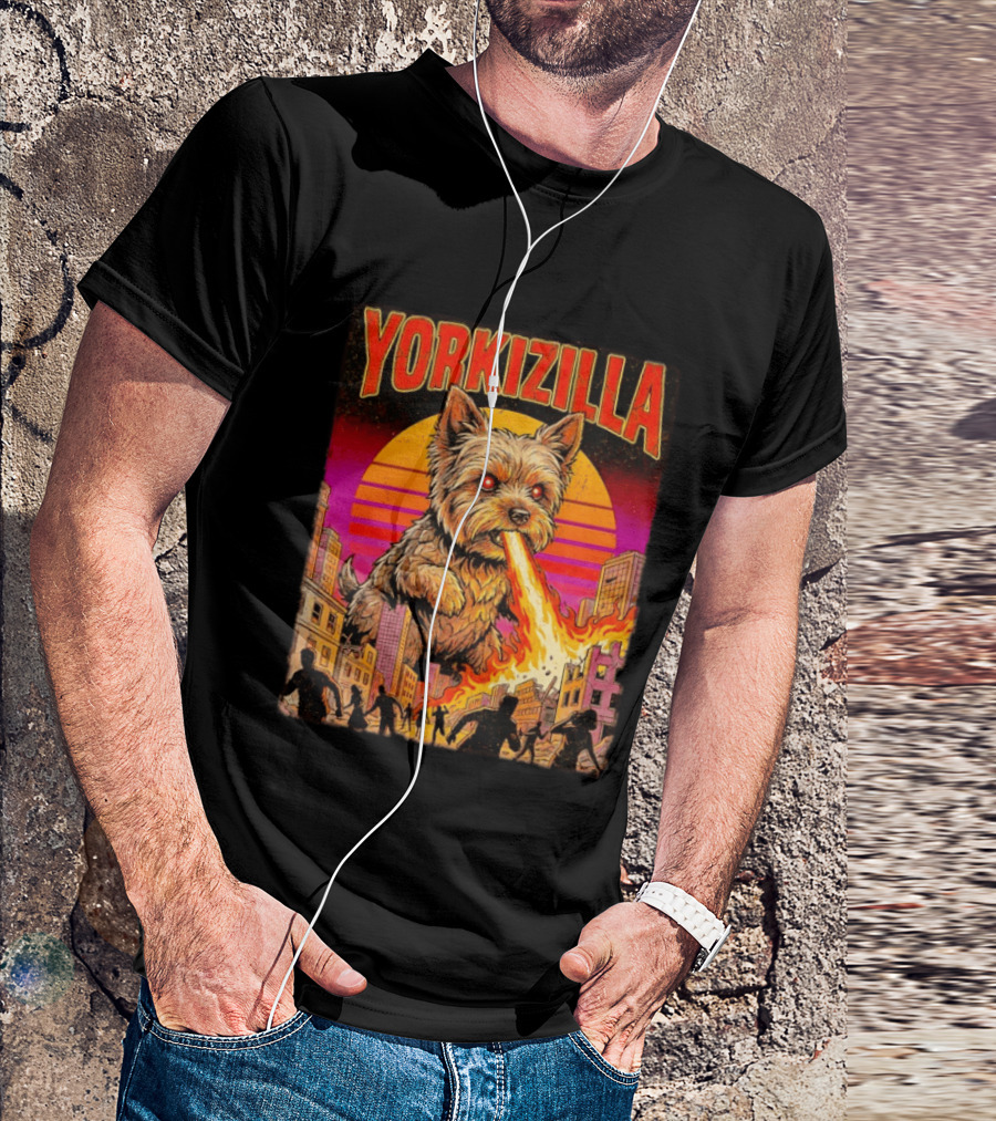 Yorkizilla Giant Yorkshire Terrier Monster Movie City Attack Scene T-Shirt
