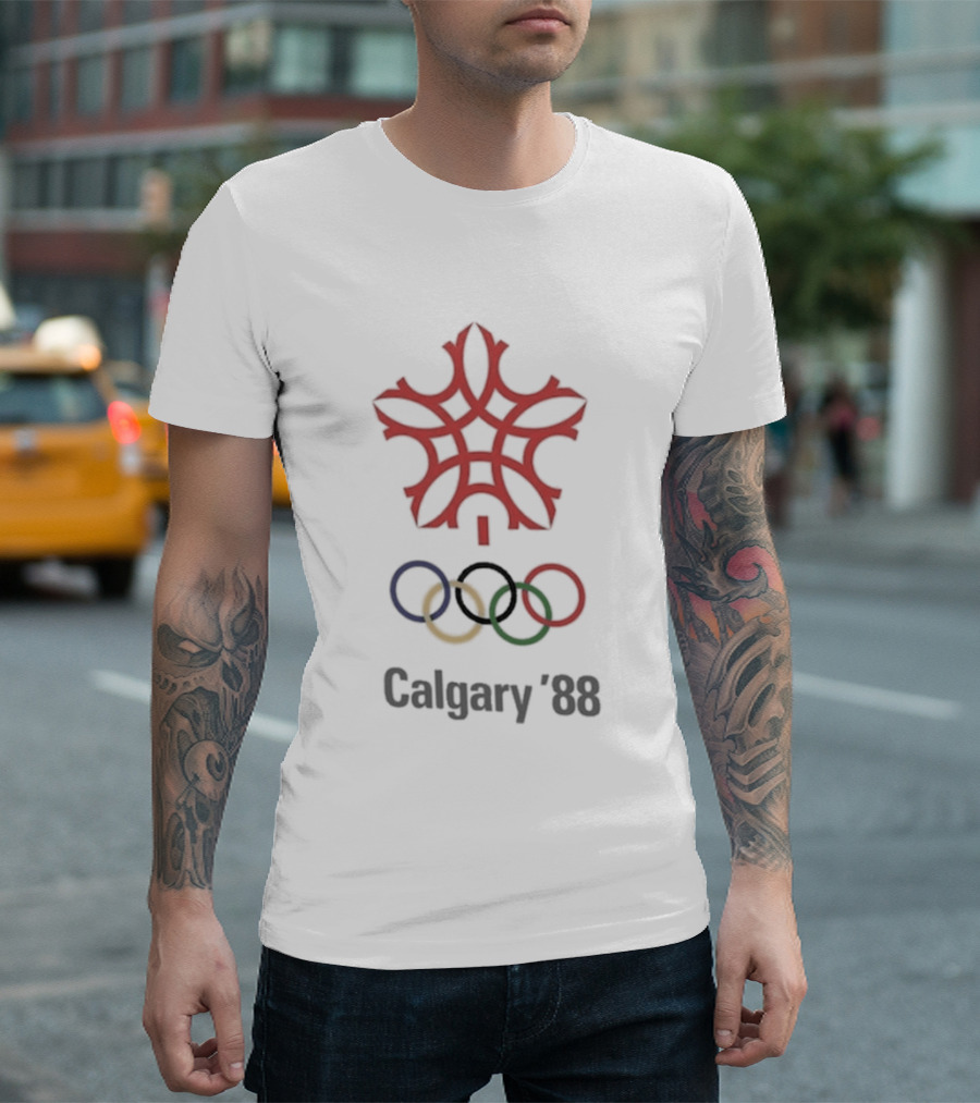 1988 Calgary Winter Olympics Emblem With Olympic Rings T-Shirt