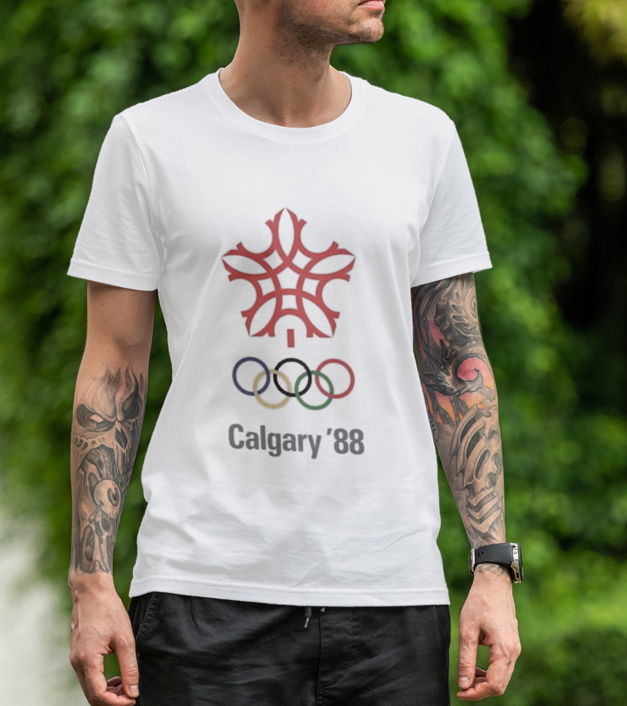 1988 Calgary Winter Olympics Emblem With Olympic Rings T-Shirt