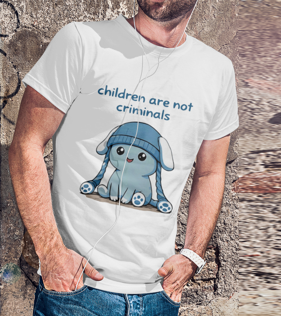 Children Are Not Criminals Cute Blue Bunny With Hat T-Shirt