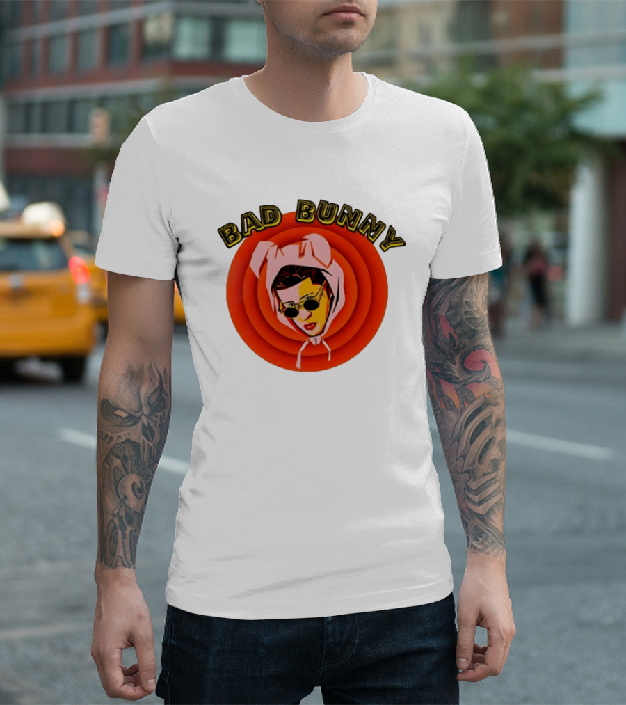 Bad Bunny Style Cartoon Character Image T-Shirt