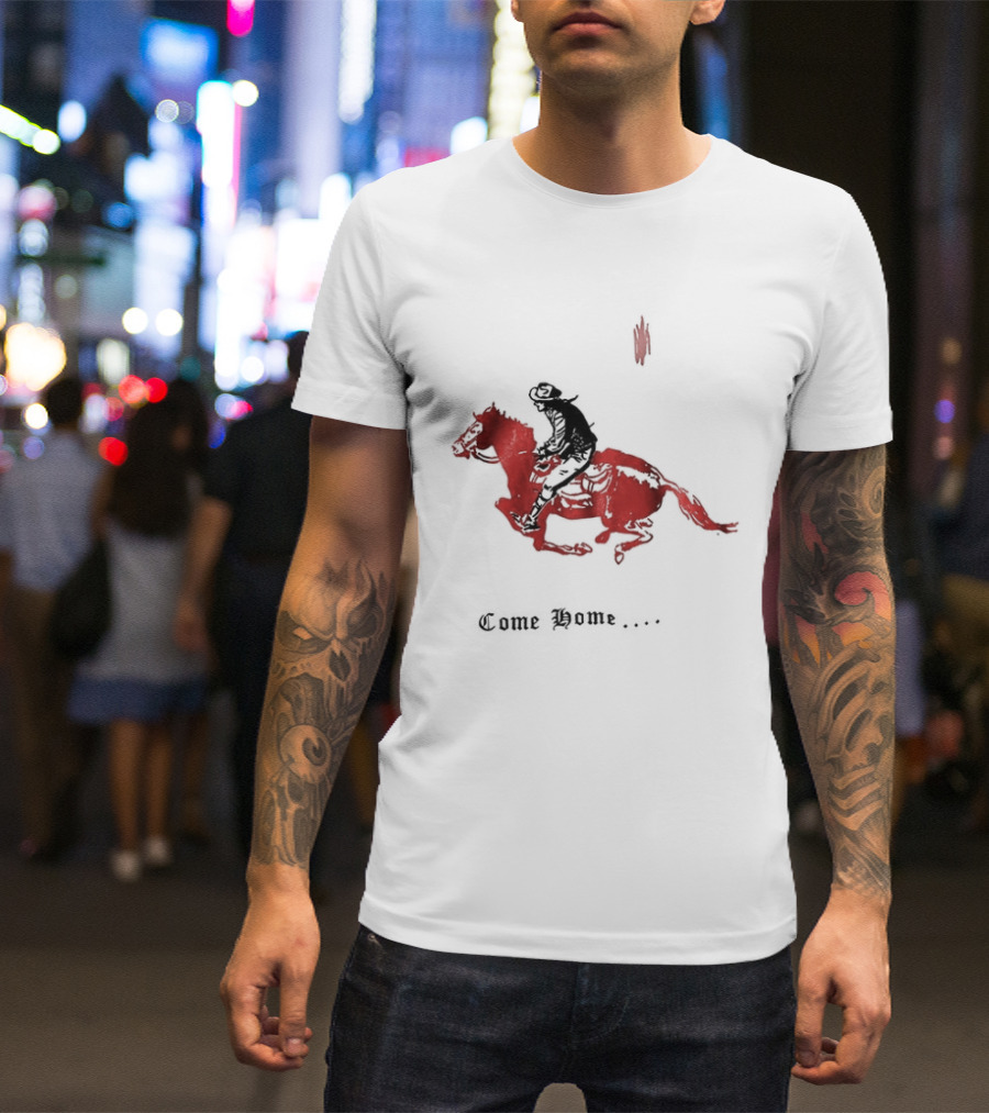 Come Home Cowboy Riding On Red Horse In Moonlit Night T-Shirt