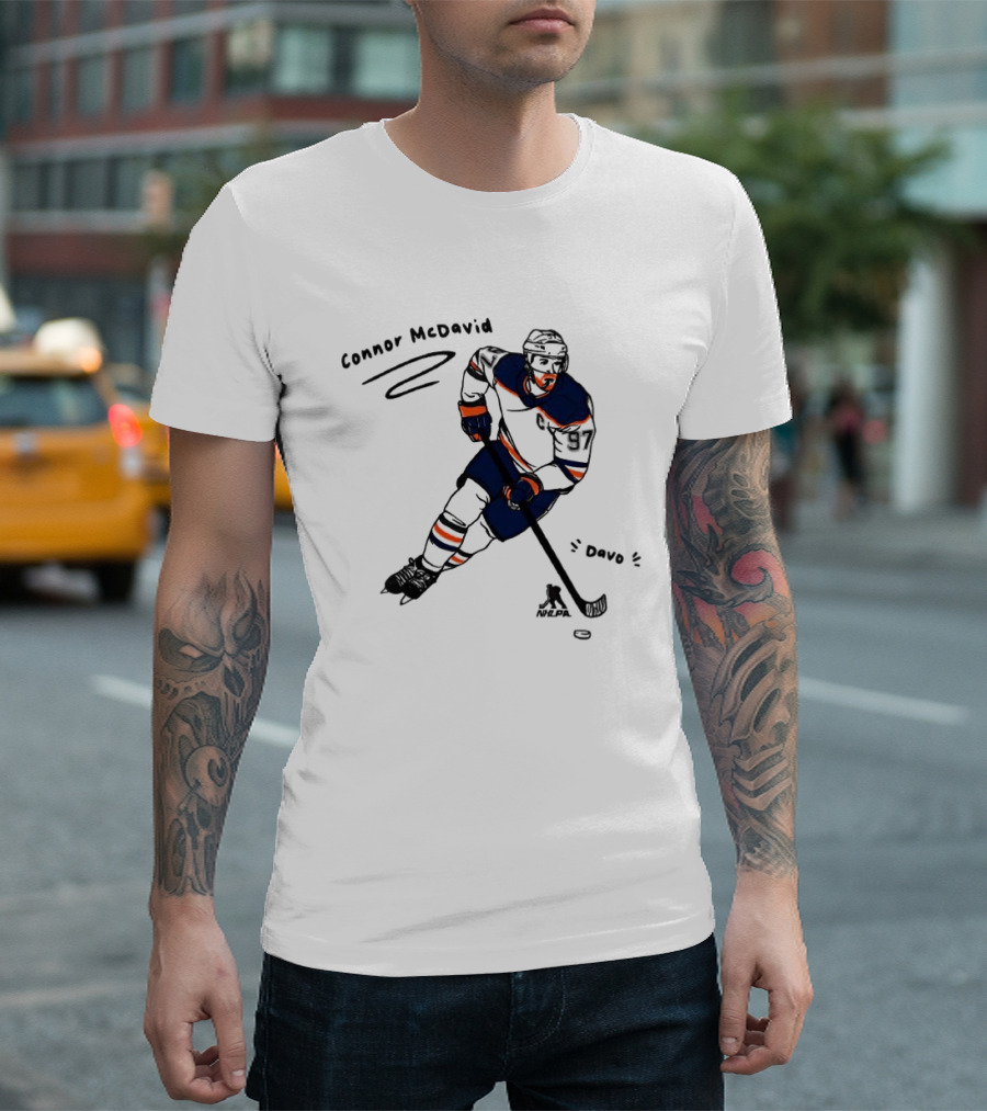 Connor McDavid Edmonton Oilers Hockey Davo Cartoon NHL Player Sketch T-Shirt