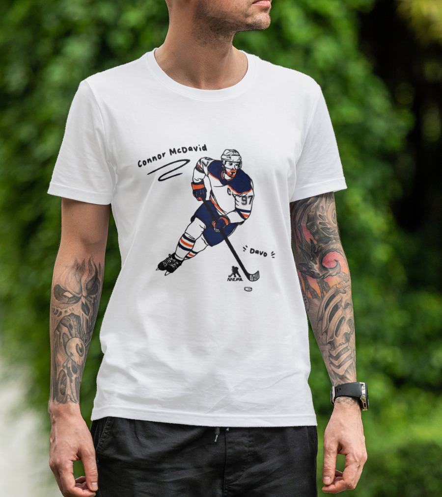 Connor McDavid Edmonton Oilers Hockey Davo Cartoon NHL Player Sketch T-Shirt