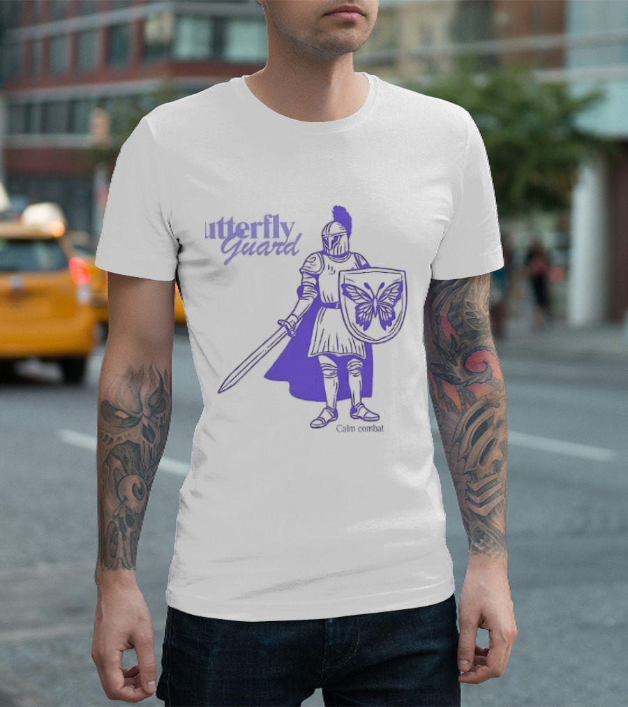 Butterfly Guard Calm Combat Knight With Shield And Sword T-Shirt
