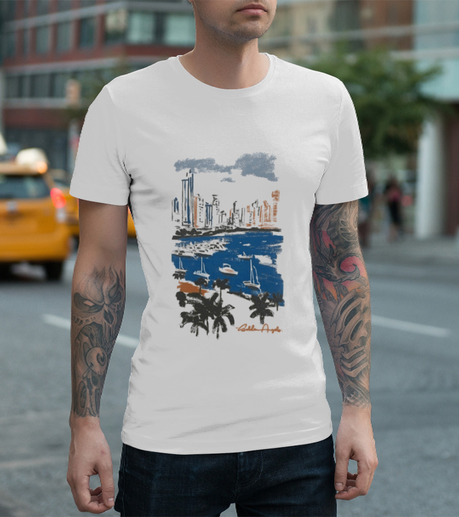 Golden Angels The Bay Yacht Club Scenic Skyline Waterfront T-Shirt