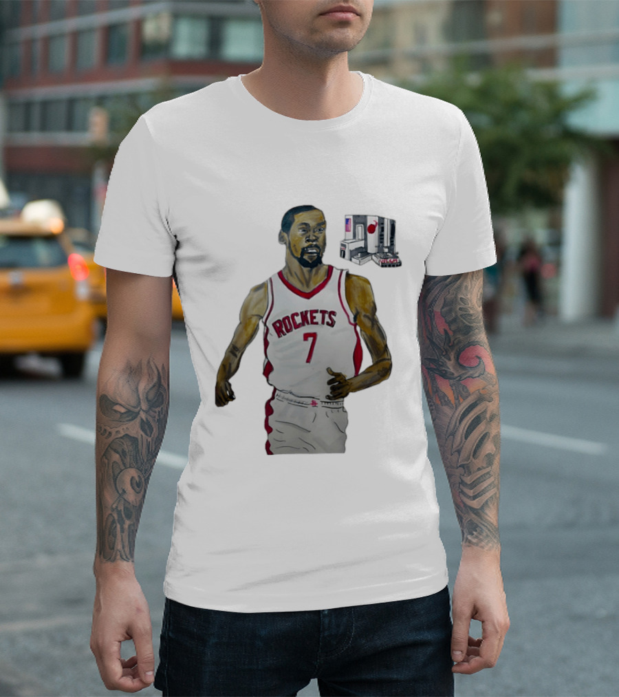 Houston Rockets 7 KD Illustration With Space Shuttle T-Shirt
