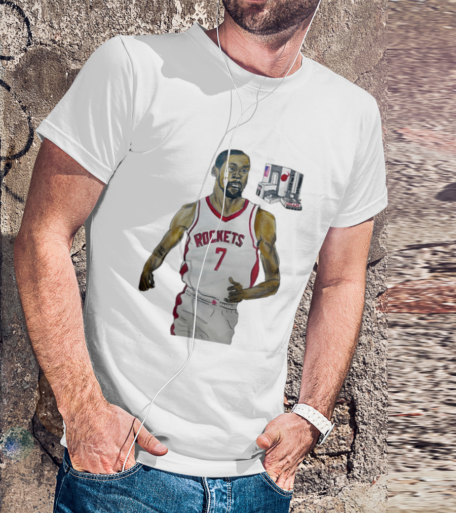 Houston Rockets 7 KD Illustration With Space Shuttle T-Shirt