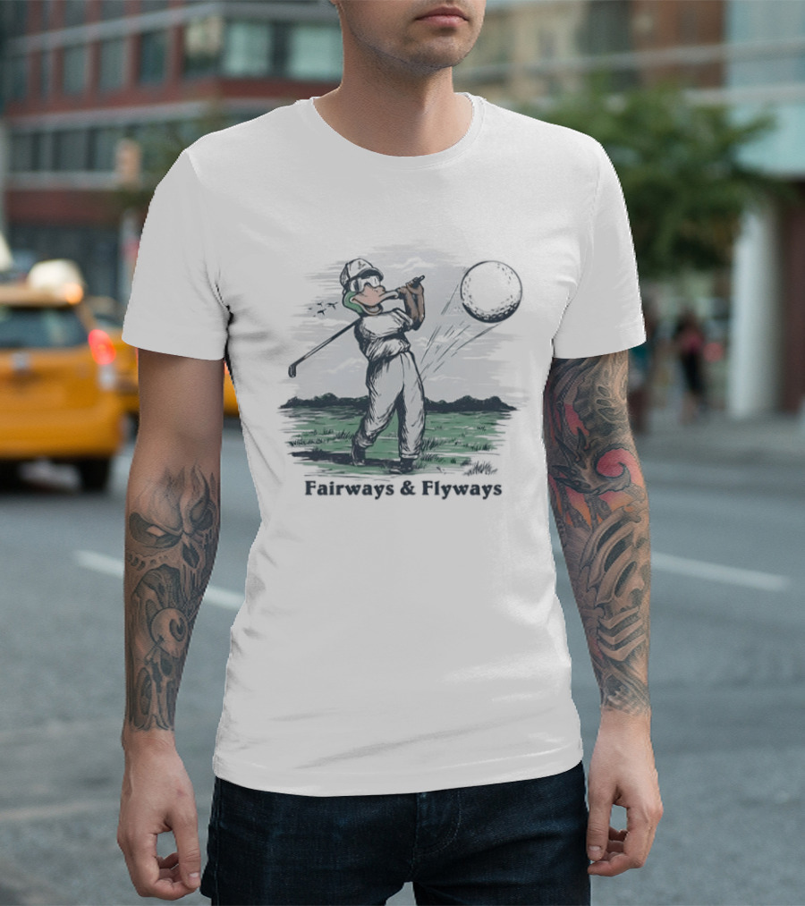 Mallard Duck Golf Swing Fairways And Flyways Moonlit Scene T-Shirt